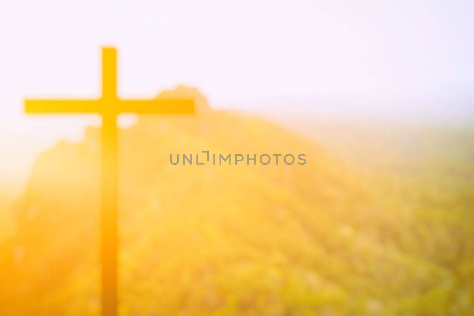 Blurred Christ Cross with Light Leak Background, Suitable for Religion Concept.