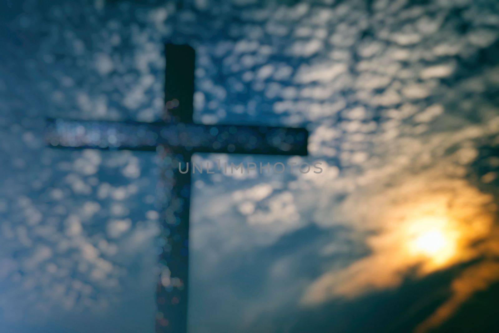 Blurred Christ Cross with Light Leak Background, Suitable for Religion Concept. by mesamong