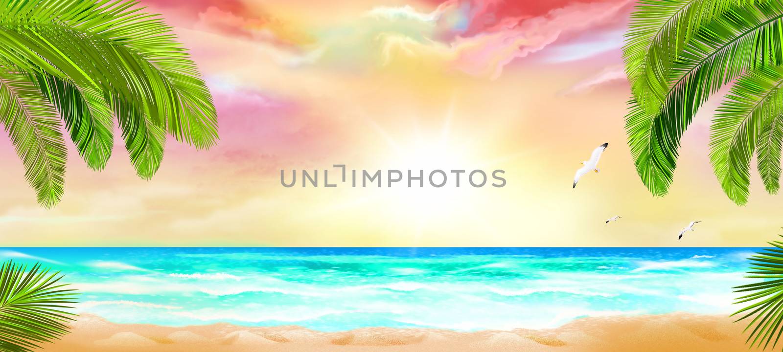 Tropical beach with ocean view by liolle