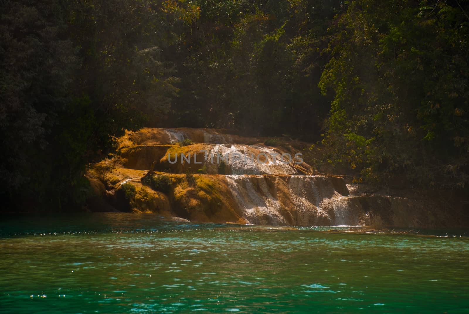 Beautiful landscape with waterfall Agua Azul, Chiapas, Palenque, Mexico