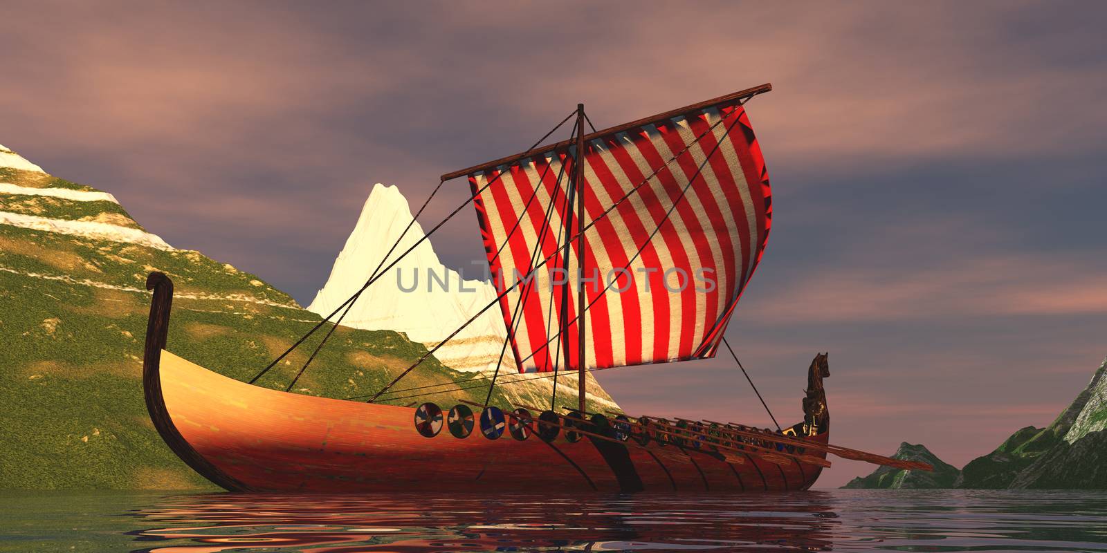 Viking Ship in Fjord by Catmando