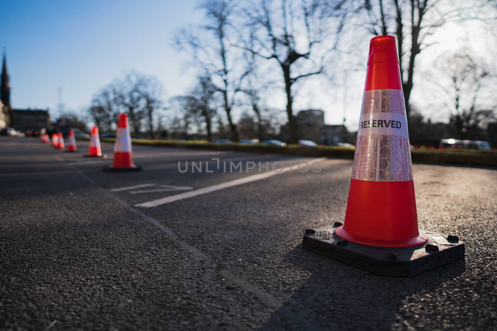 A traffic cone on a street in the UK