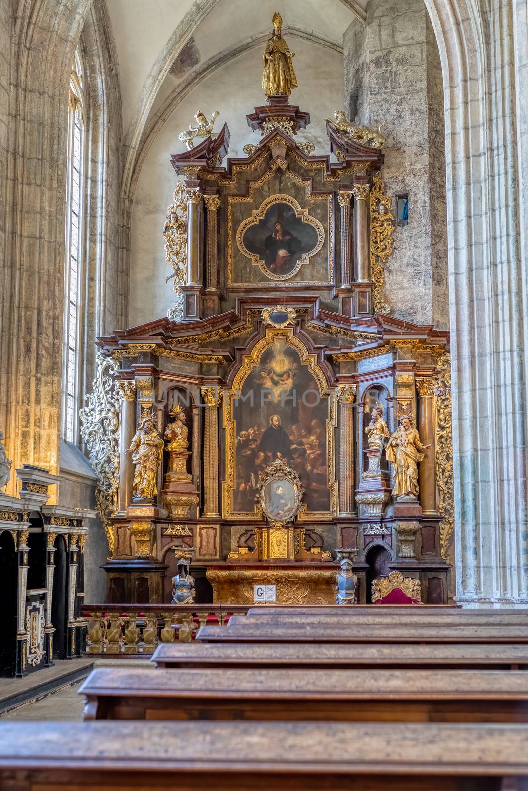 Altar amd interior of famous czech Cathedral of Assumption of Our Lady and Saint John the Baptist, former monastery in Kutna Hora. Czech Republic, Europe