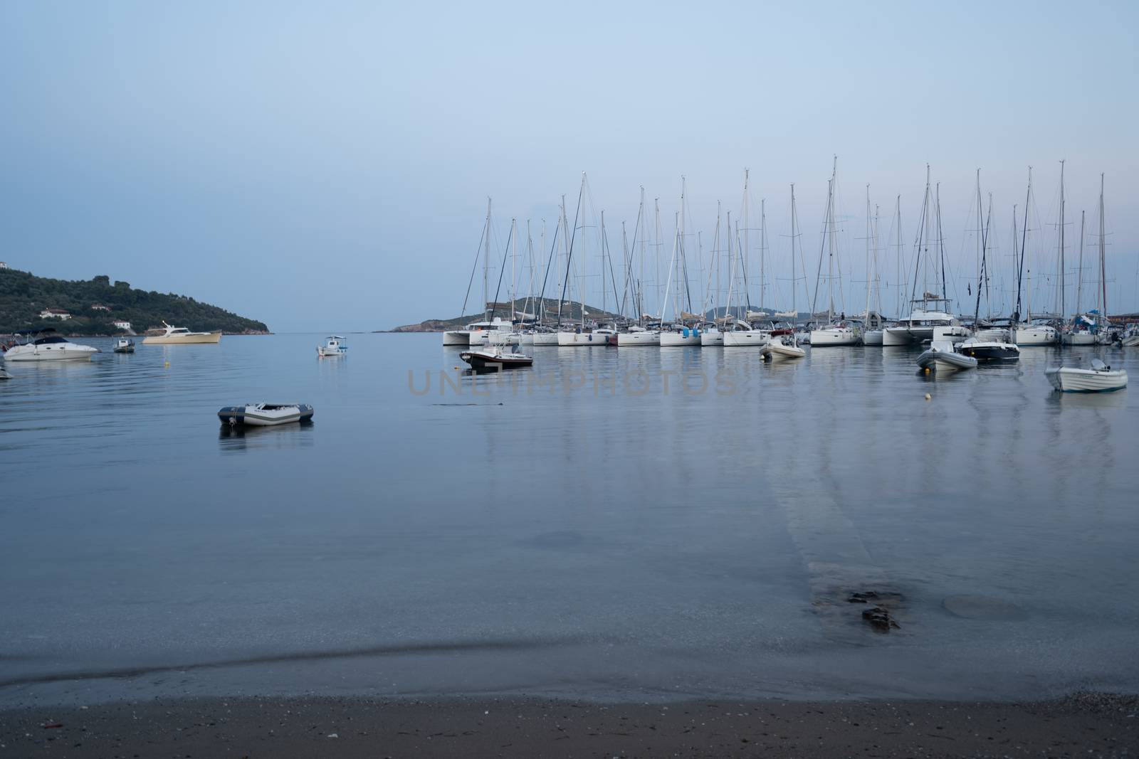 A timelapse of a seaside harbour in Skiathos, Greece