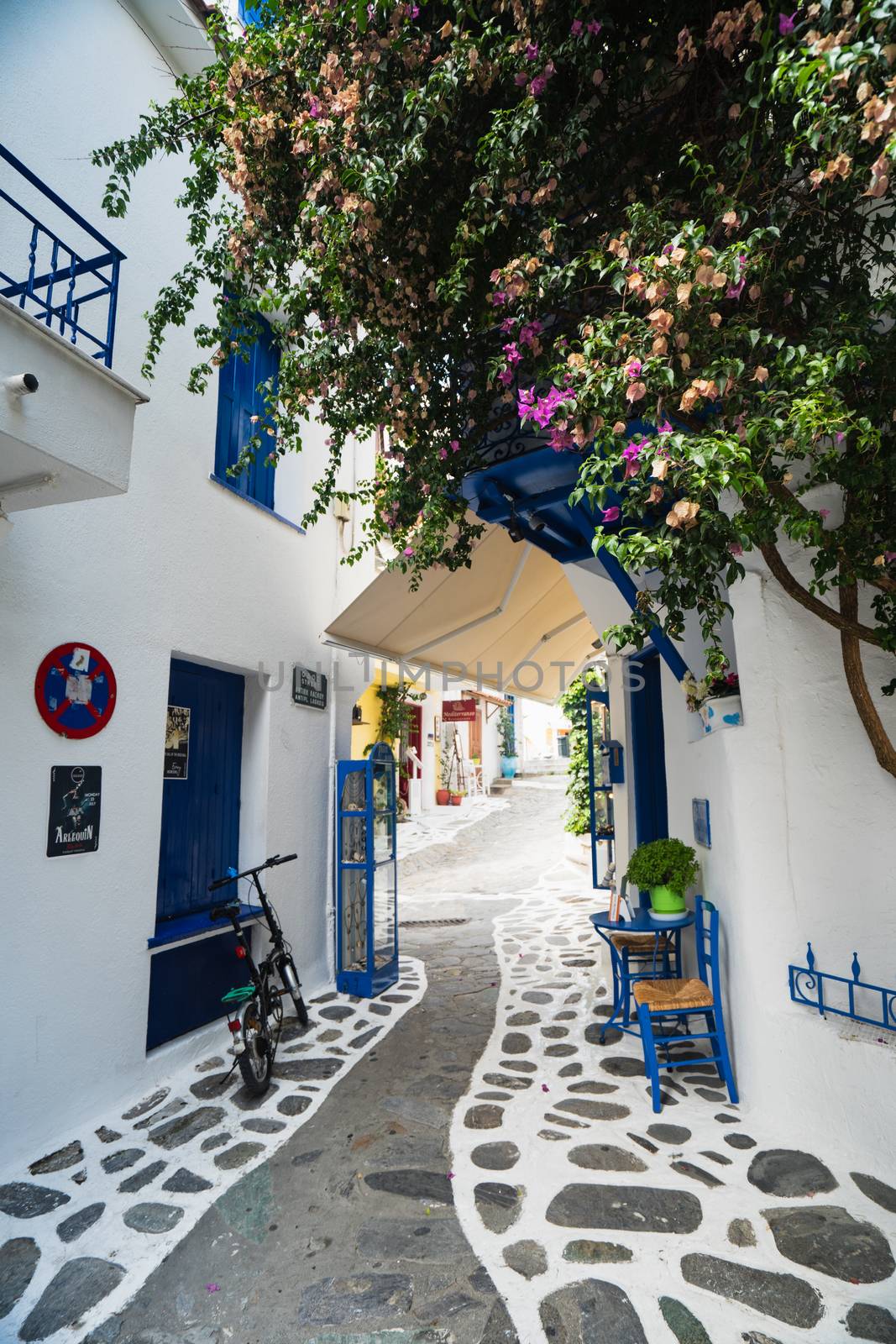 A traditional Greek street in Skiathos