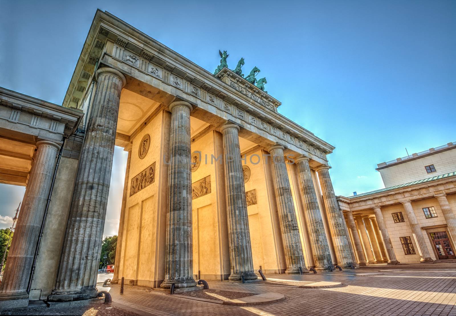 Brandenburg Gate from 1788 at sunset in Berlin, Germany. Hdr image.