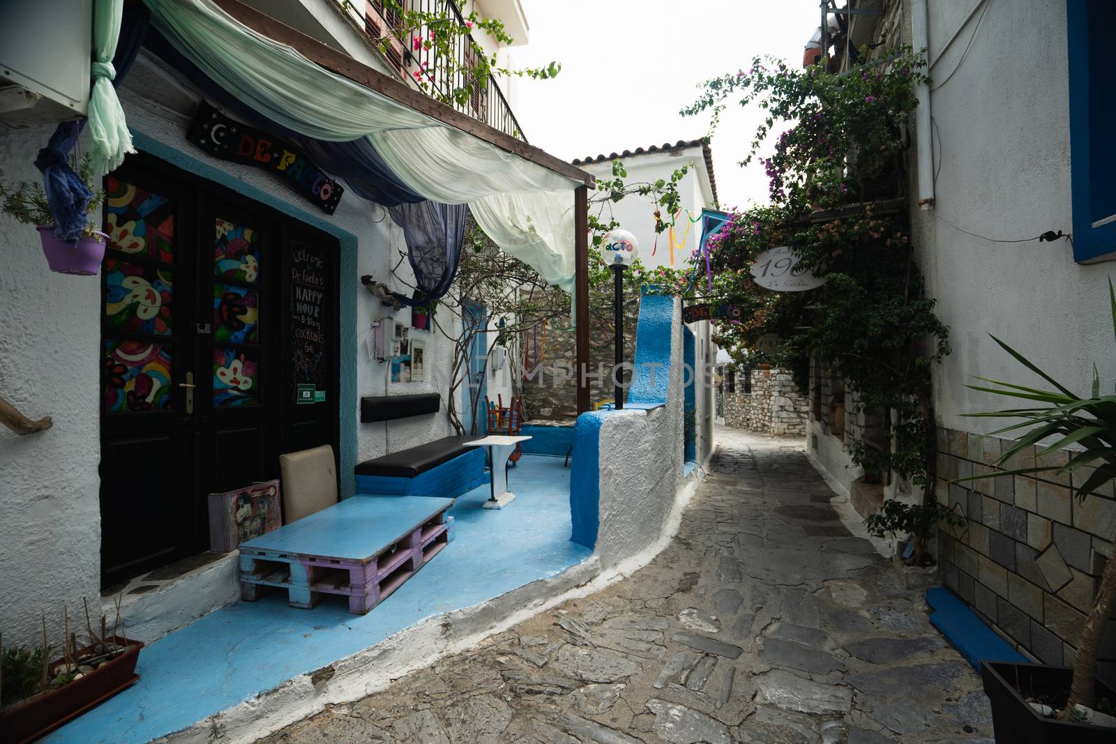 A traditional Greek street in Skiathos