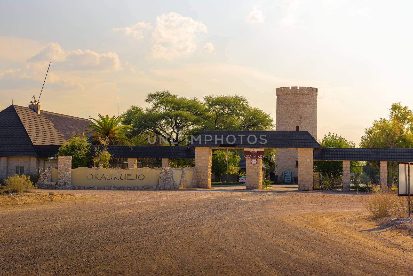 Entry gate of the Okaukuejo resort and campsite in Etosha National Park by nickfox