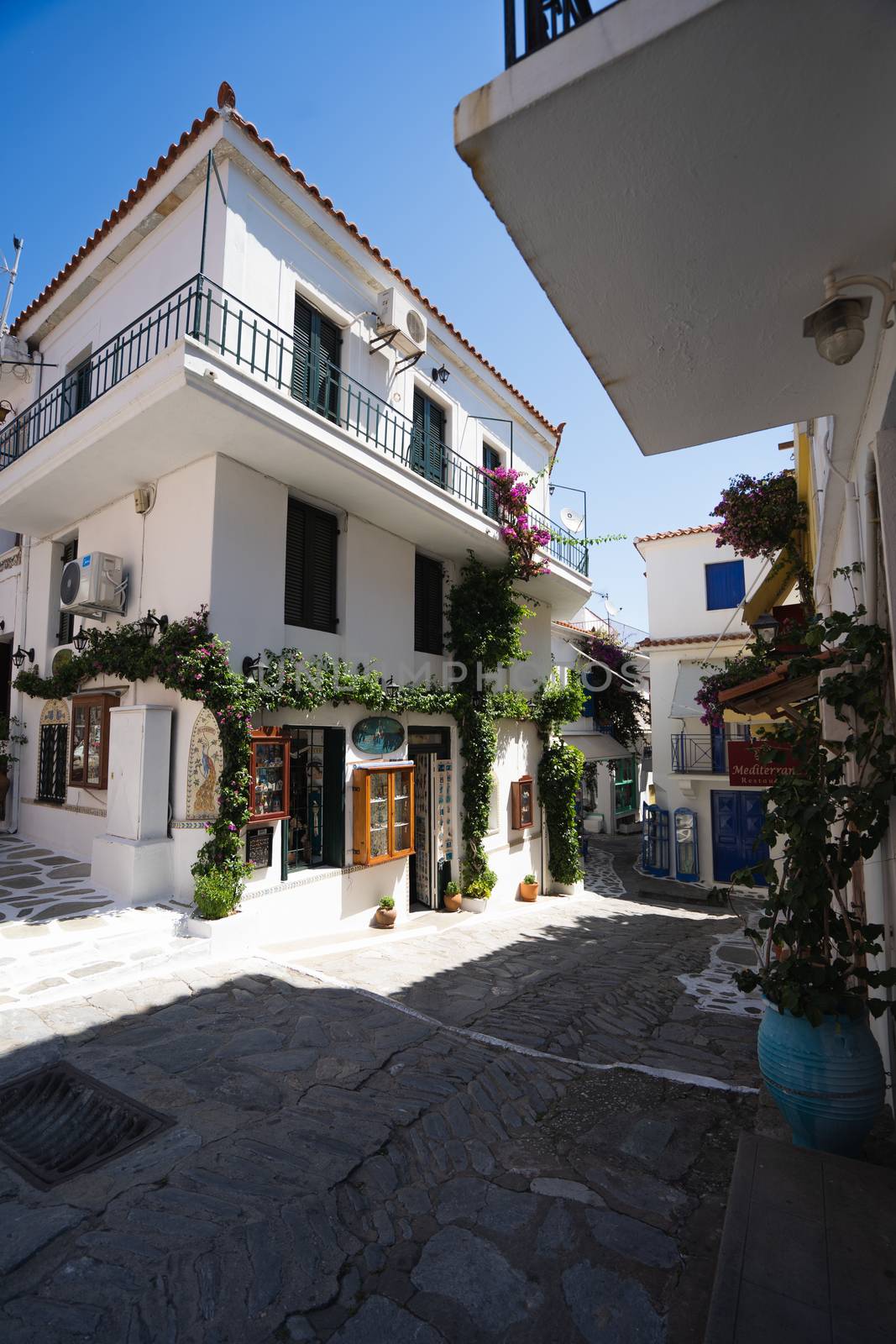 A traditional Greek street in Skiathos