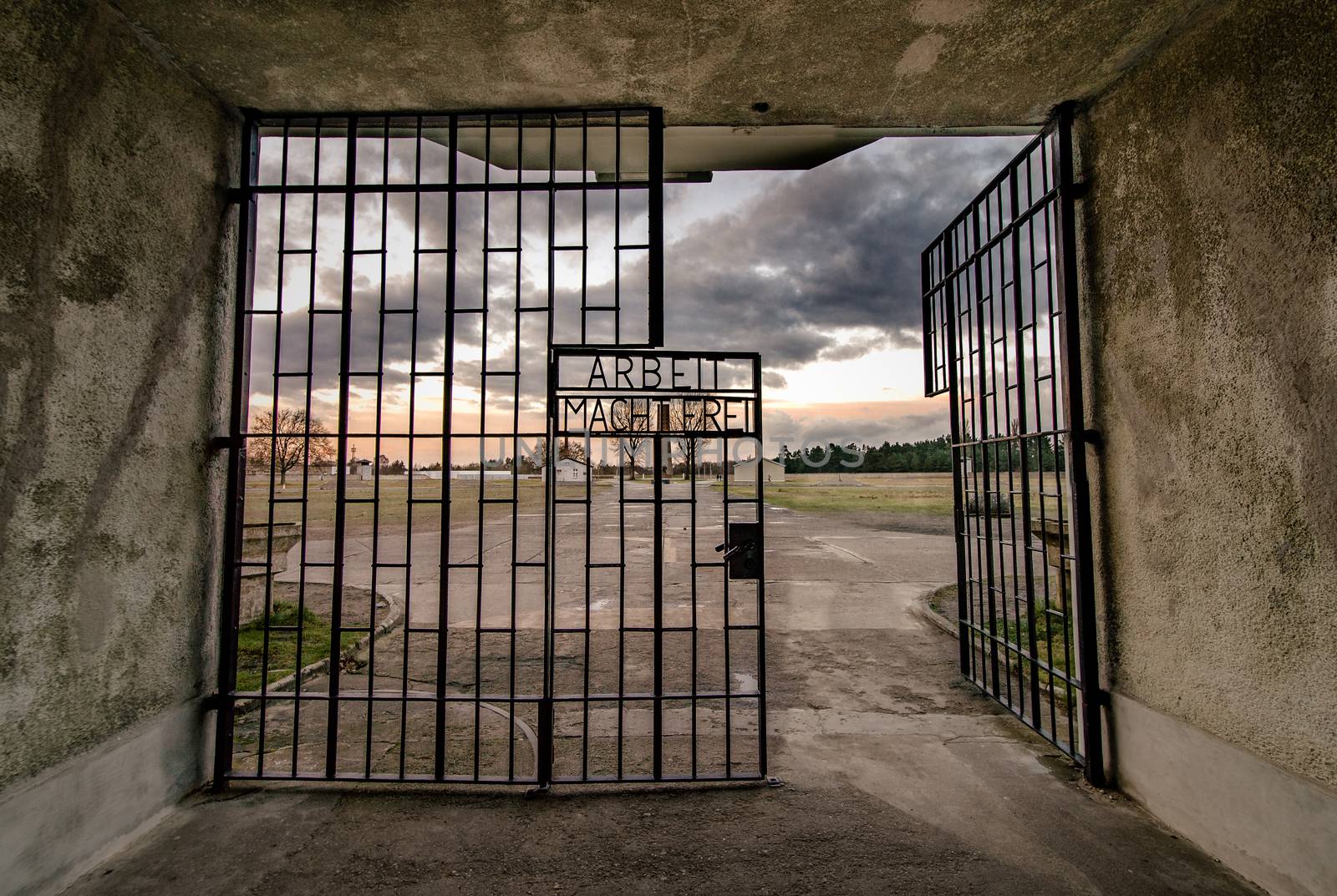 Arbeit Macht Frei slogan, meaning Work Sets You Free, written on the Sachsenhausen concentration camp front gate