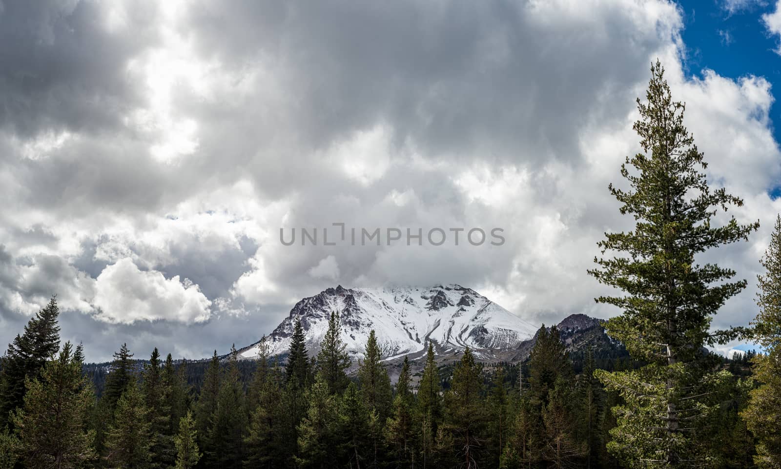 Dramatic clouds over Mount Lassen volcanic national park in Northern California
