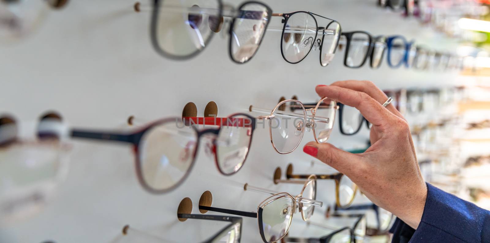 glasses in a showcase of eye surgery and trade.