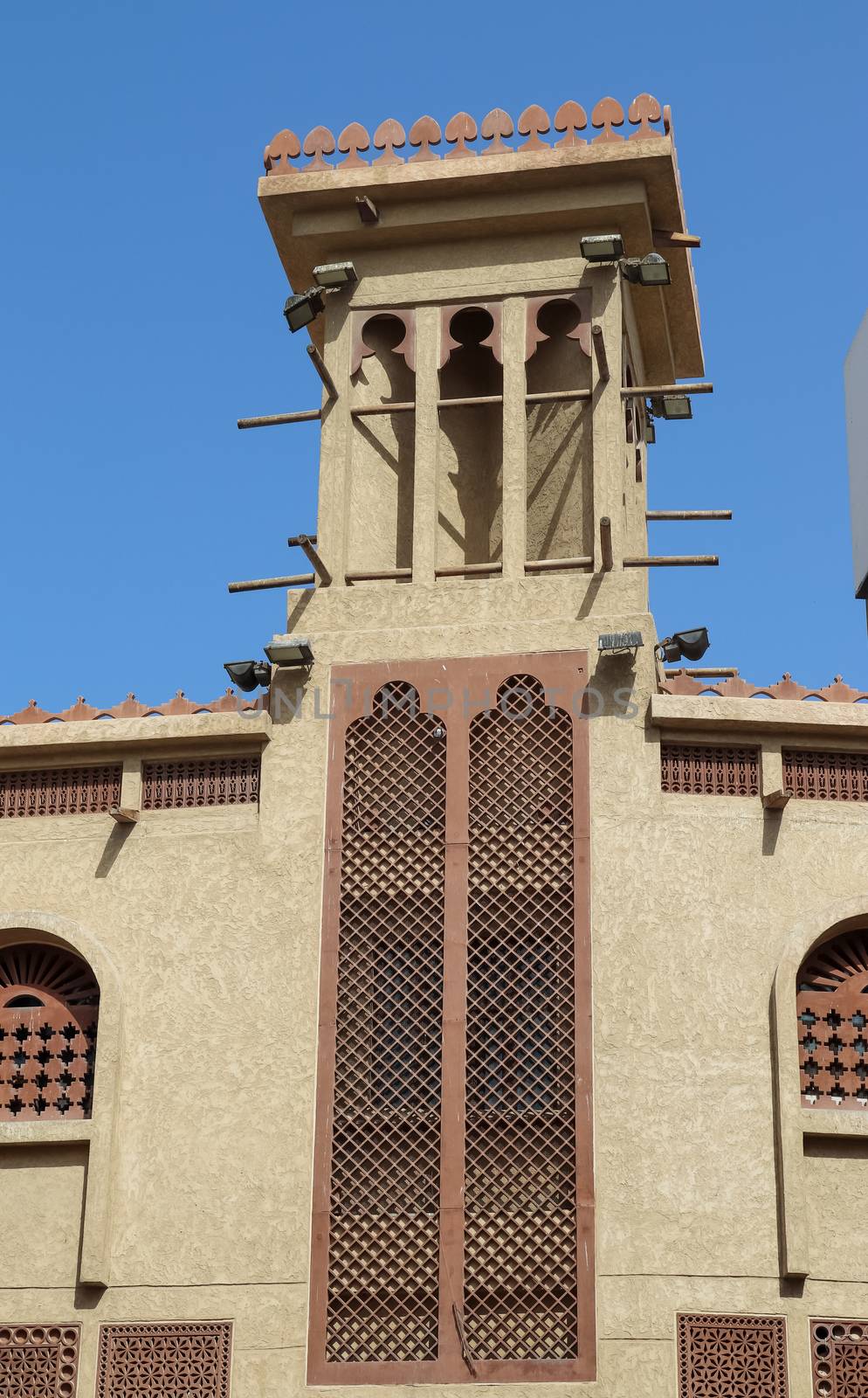 View into the old city of Dubai on a sunny day.