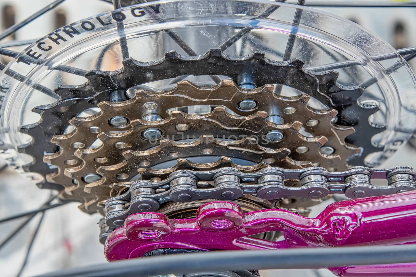 Close view of a bicycle rear gear cogs