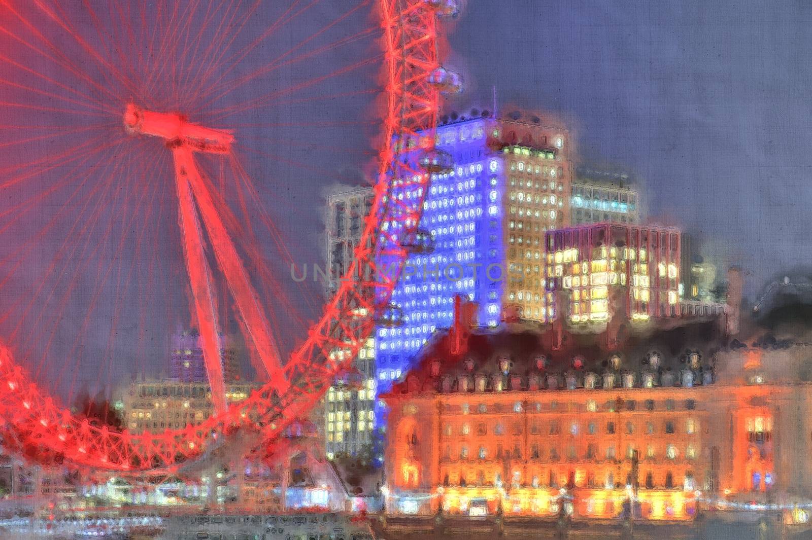 Foto of an aquarell image of London with a linen structure
