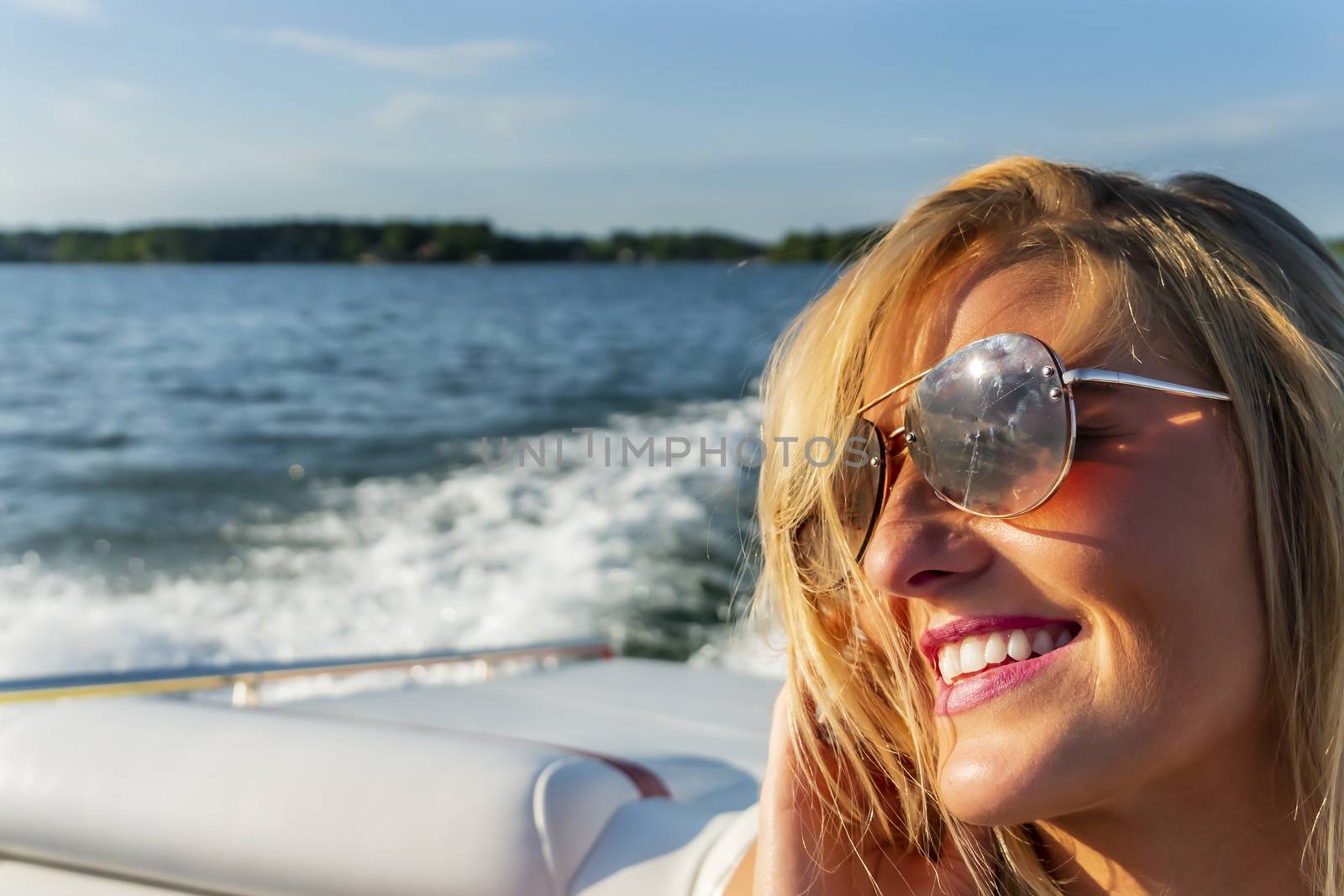 A gorgeous bikini model enjoying a day on the water