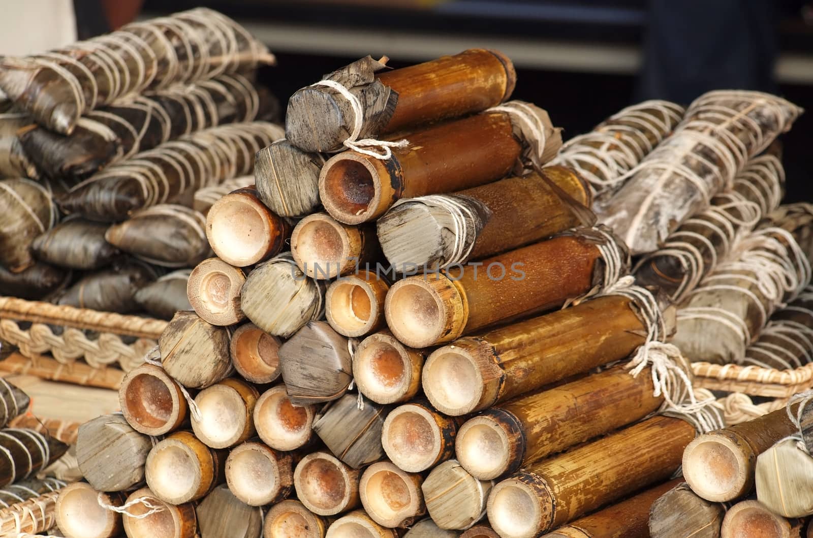 Rice is cooked in bamboo tubes, a native Taiwan specialty
