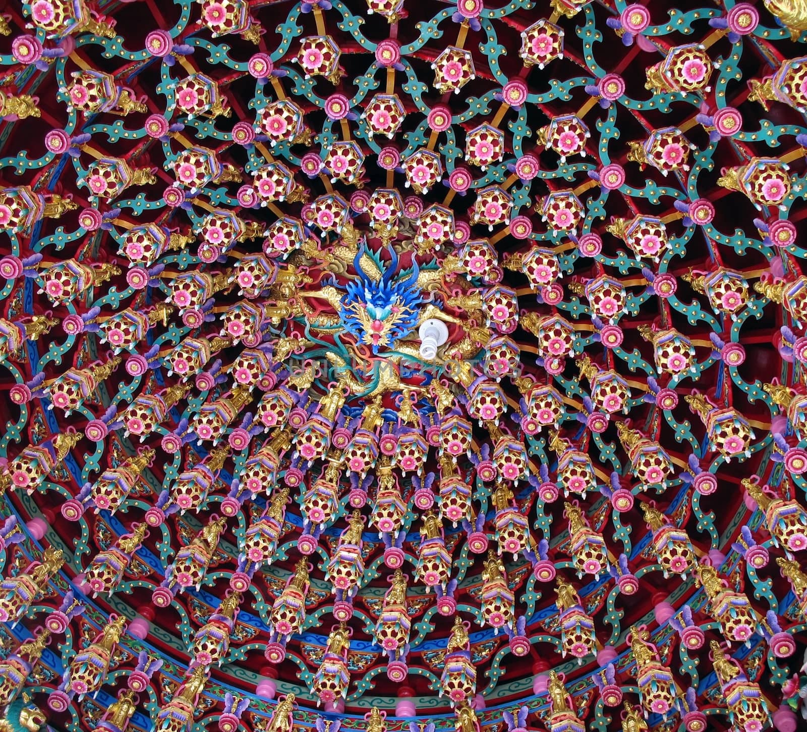 -- Chinese temple detail with a richly carved ceiling