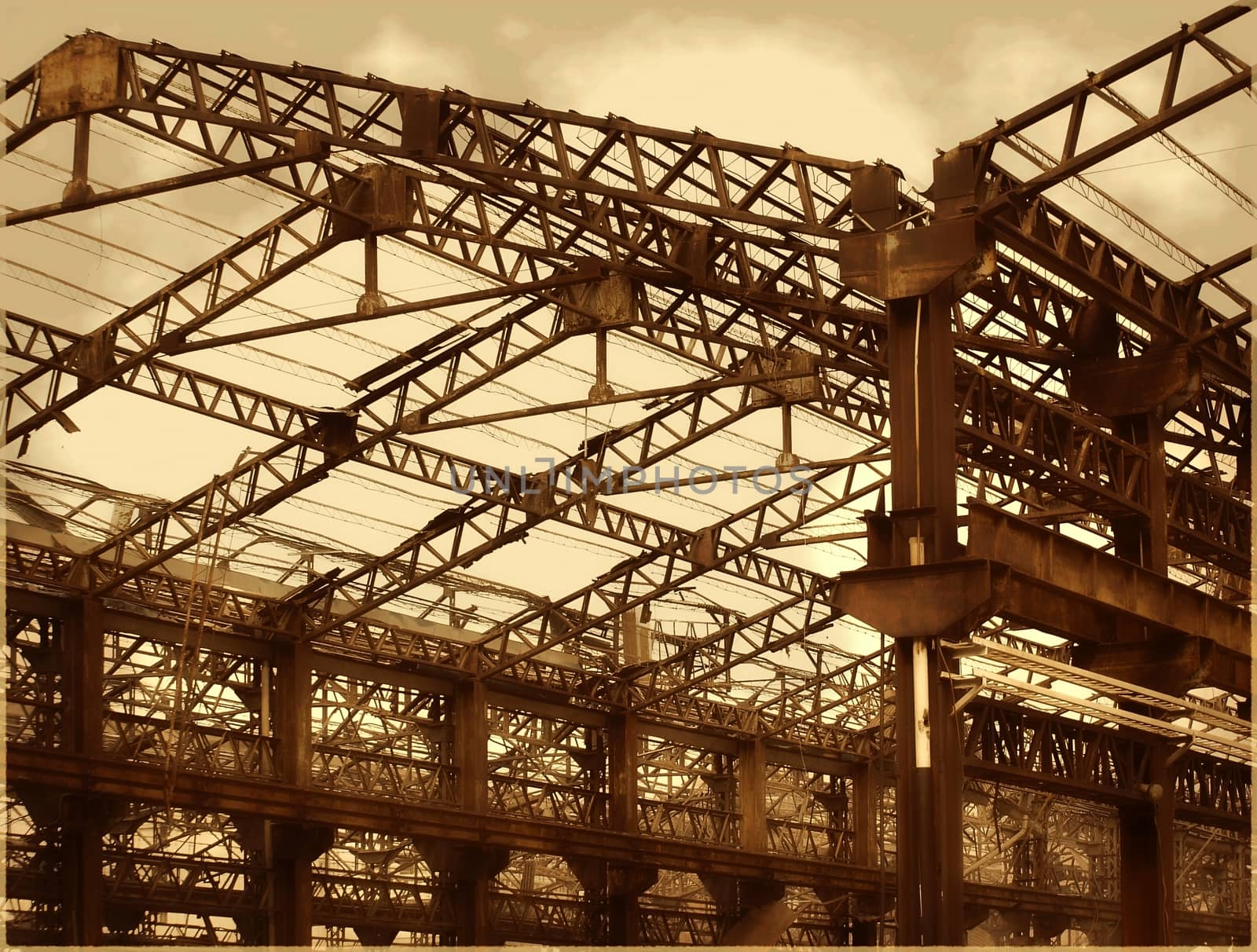 Ruins of old factory buildings that are turning into scrap