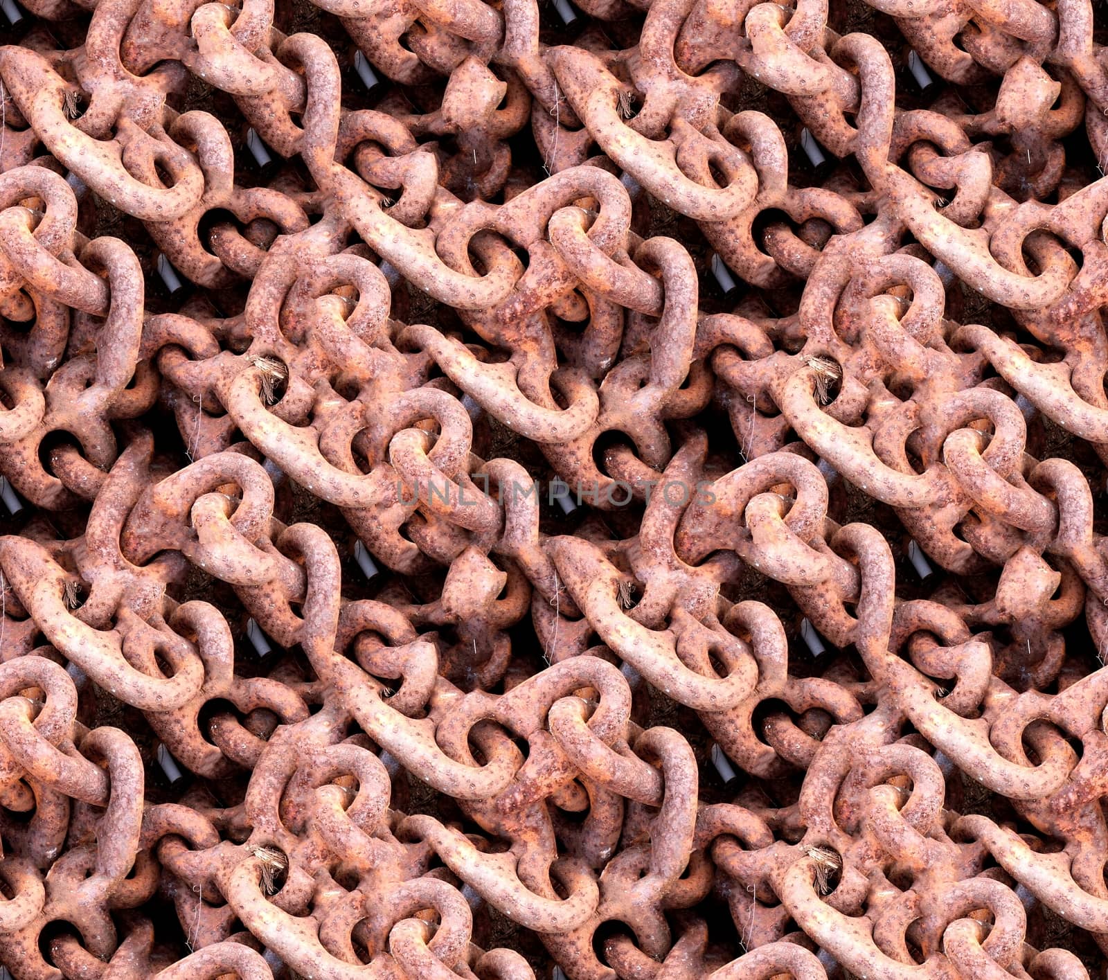 Background texture composed of massive rusting chains
