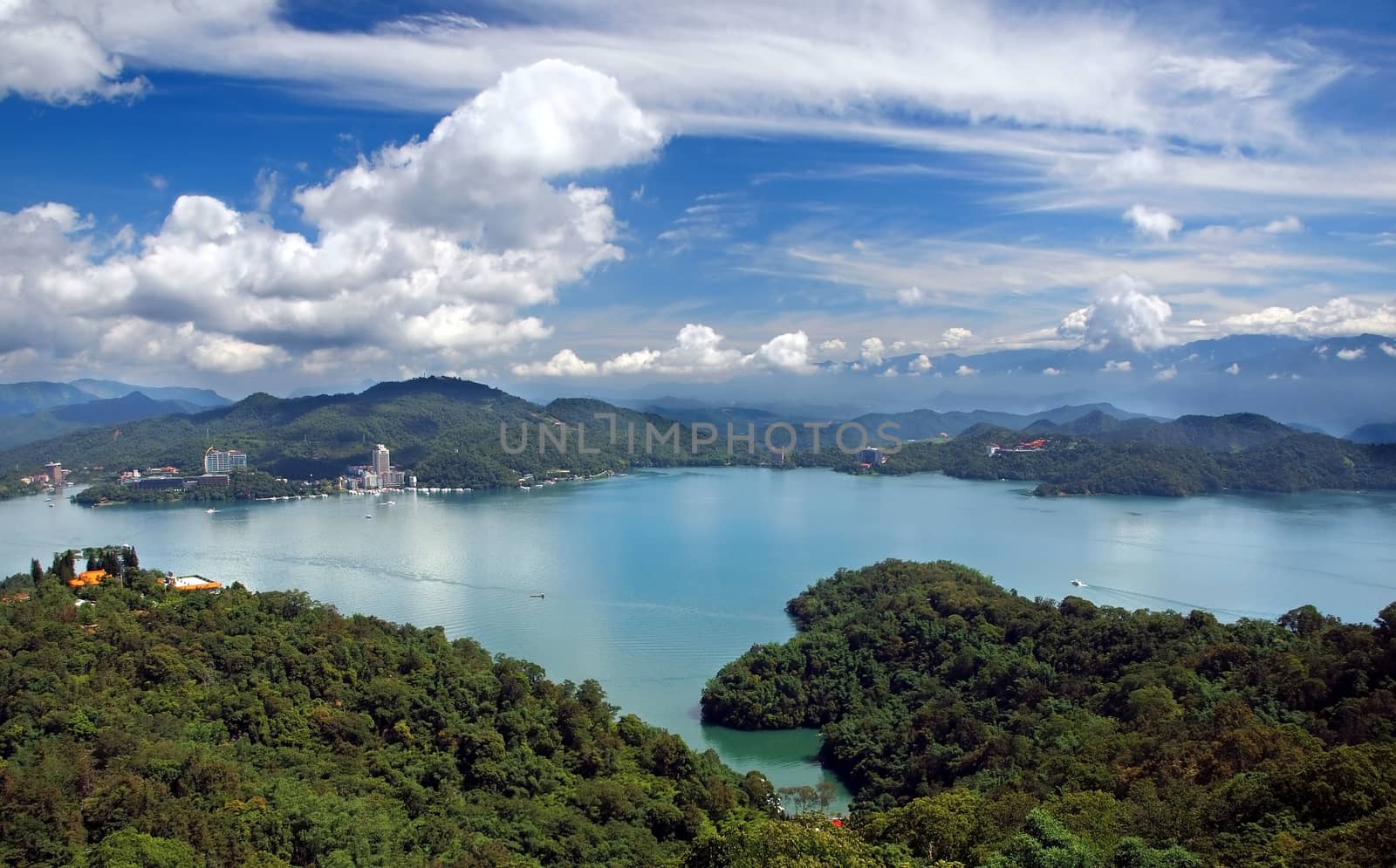 A panoramic view of the beautiful Sun Moon Lake in southern Taiwan

