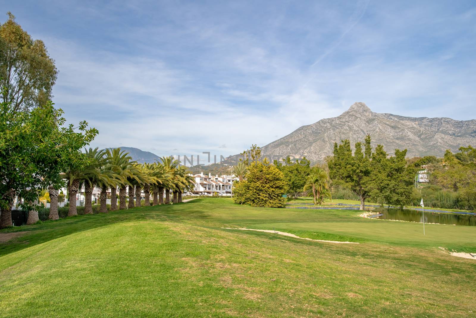 A golf course at the foot of the La Concha mountain in Spain.
