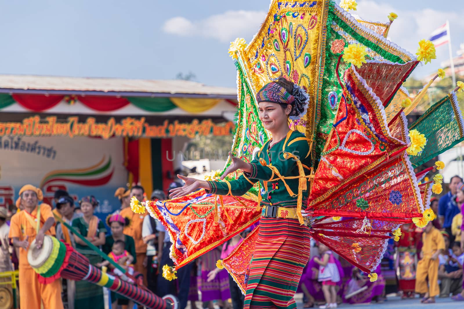 Thoet Thai, Chiang Rai - THAILAND, November 27, 2019 : Beauty woman of Shan or Tai Yai (ethnic group living in parts of Myanmar and Thailand) in tribal dress on Shan New Year celebrations.