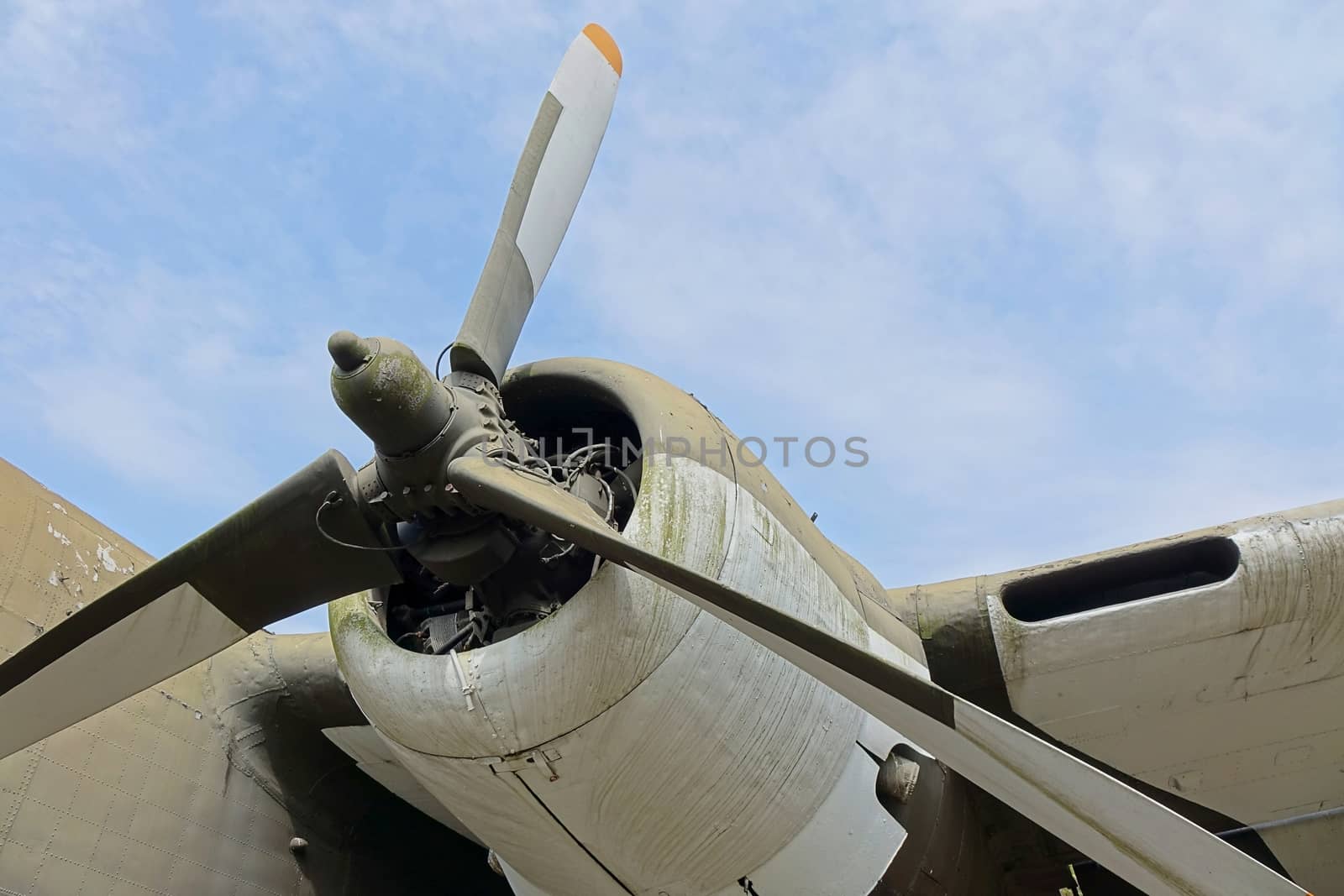 Partial view of a vintage World War Two transport airplane
