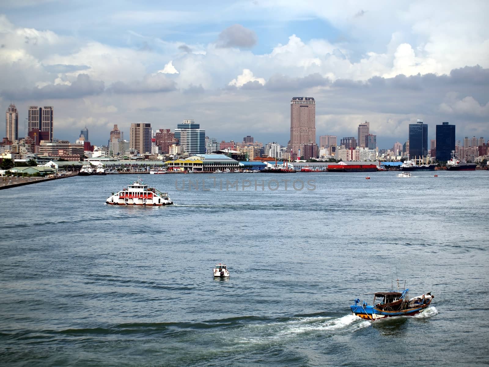 The skyline of Kaohsiung City with seen from the harbor
