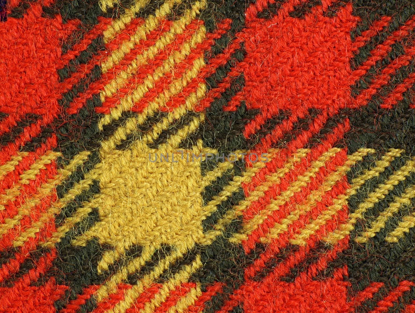 A macro view of a piece of textile with a colorful pattern