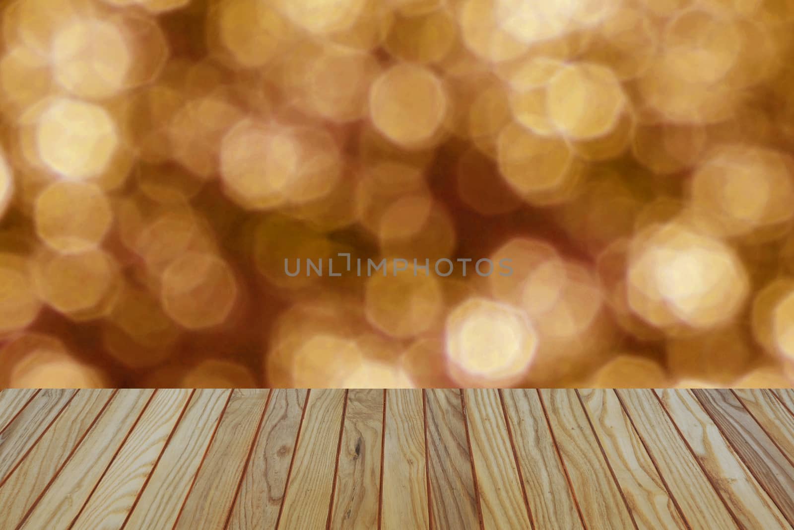 Bokeh background with empty wooden deck  for product montage display