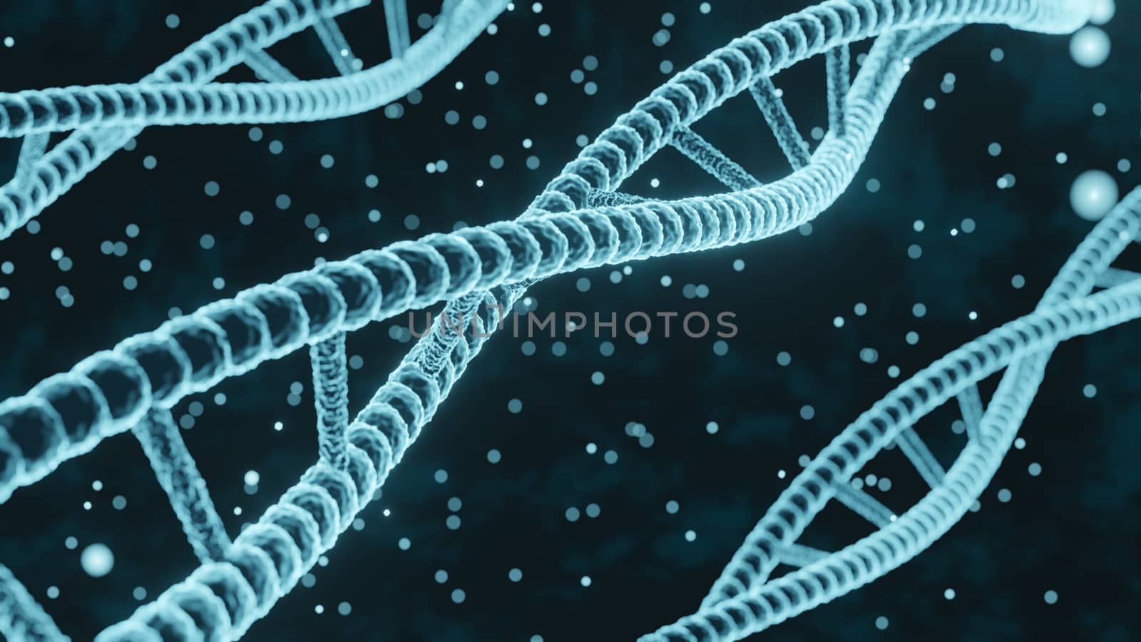 DNA molecules blue 3d render abstract background