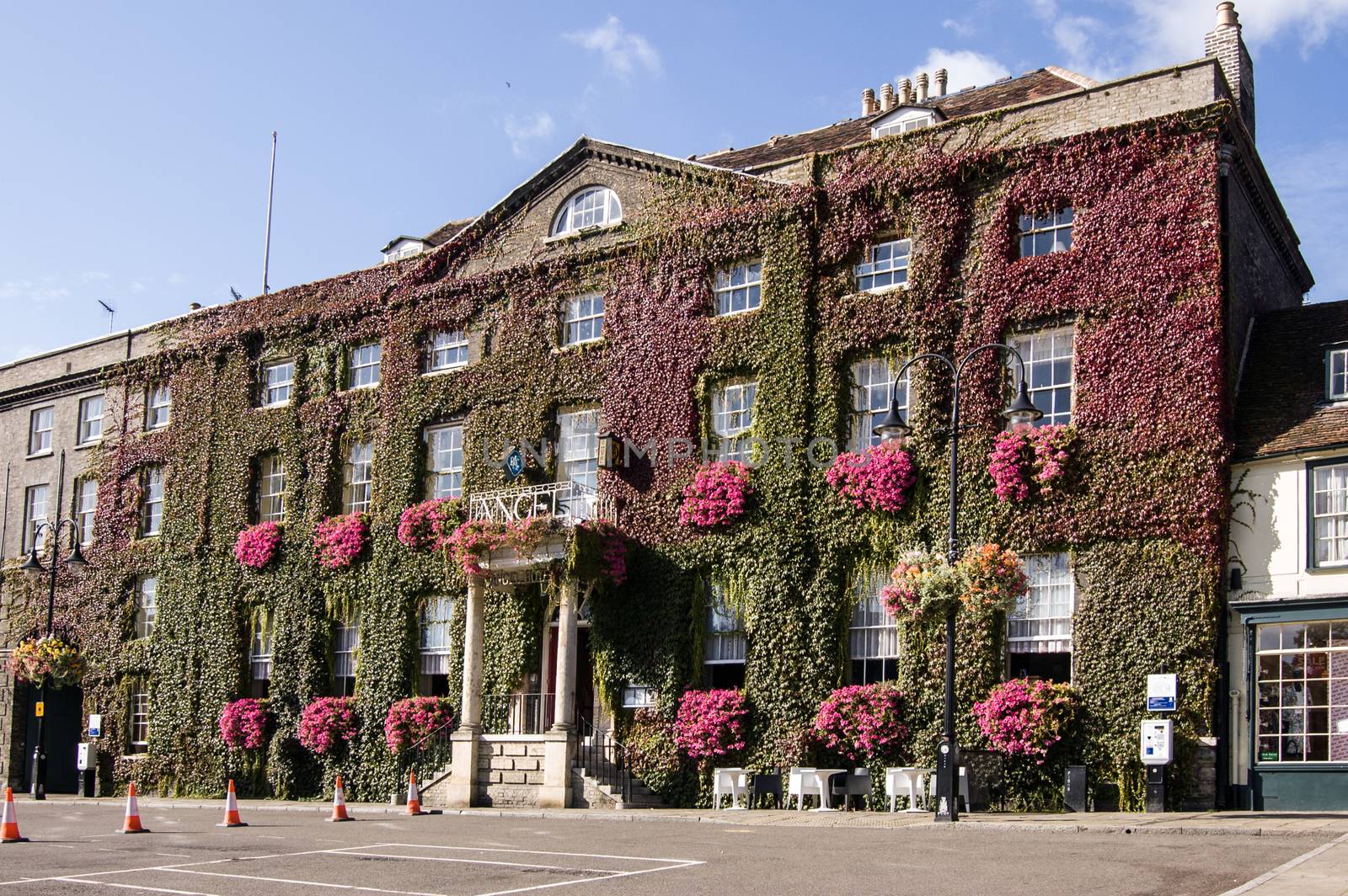 Bury St Edmunds, UK - September 19, 2011:  The historic Angel Hotel in the centre of Bury St Edmunds, Suffolk. This hotel has been welcoming guests for hundreds of years.