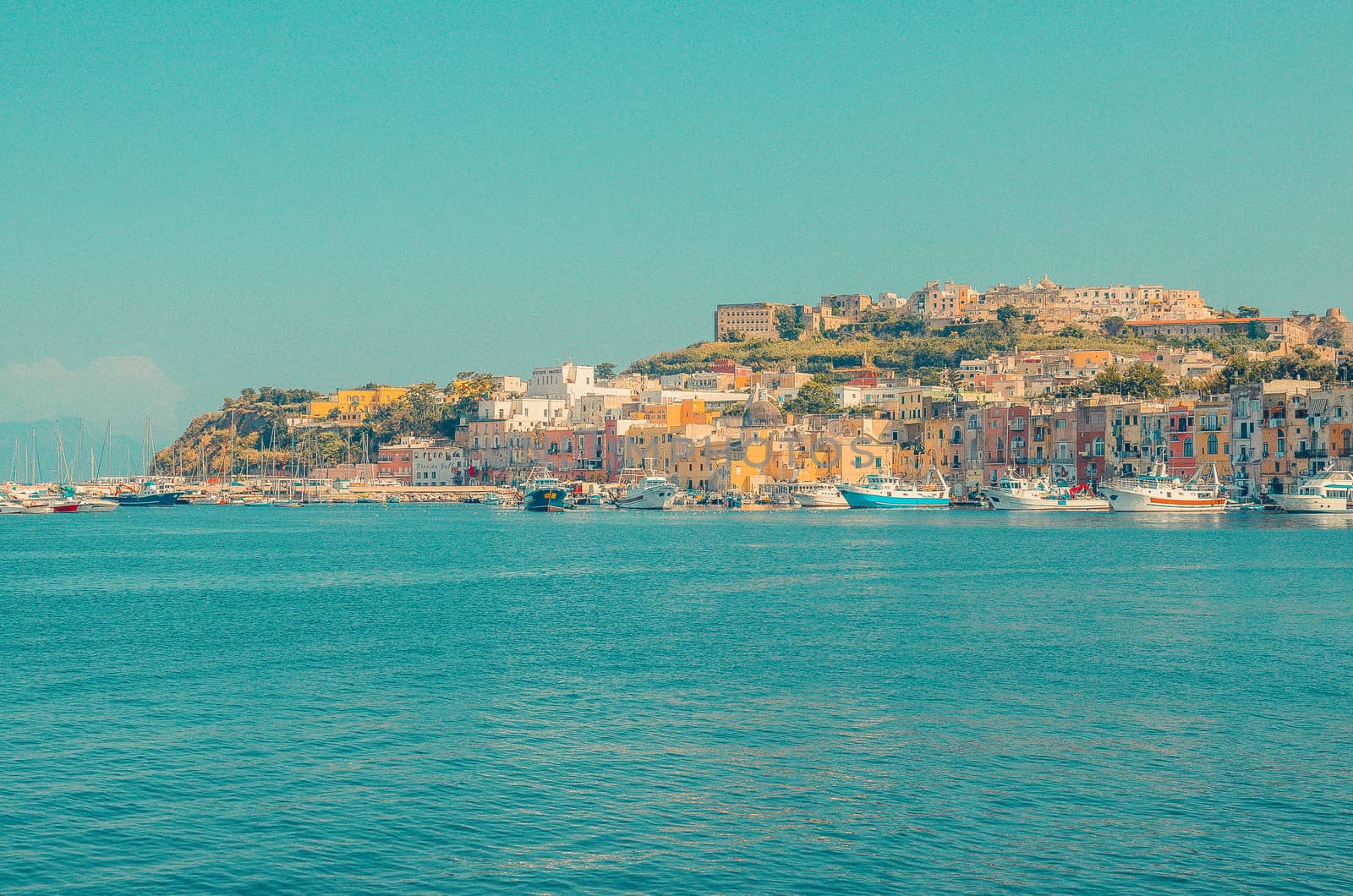 View of the port of Procida island - one of the Flegrean Islands off the coast of Naples in southern Italy