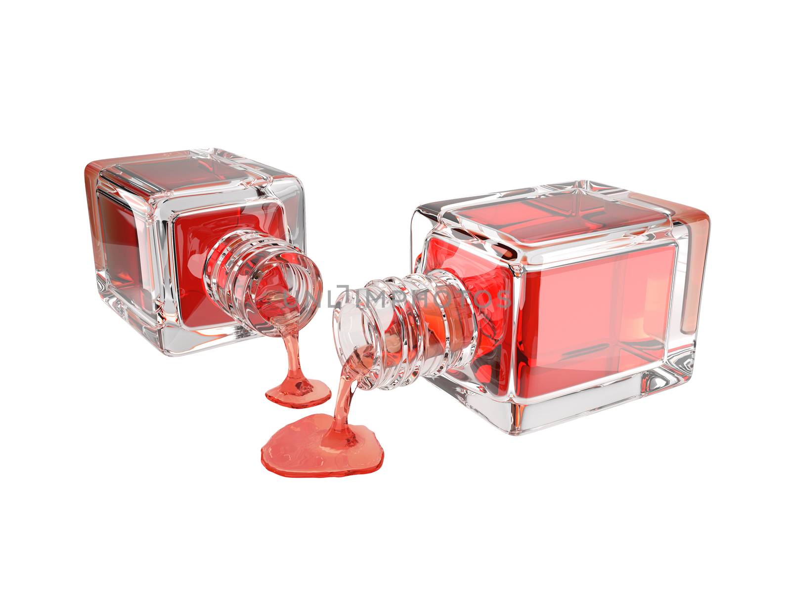 3d illustration of cosmetic glass bottle with transparent red dr by Songpracone