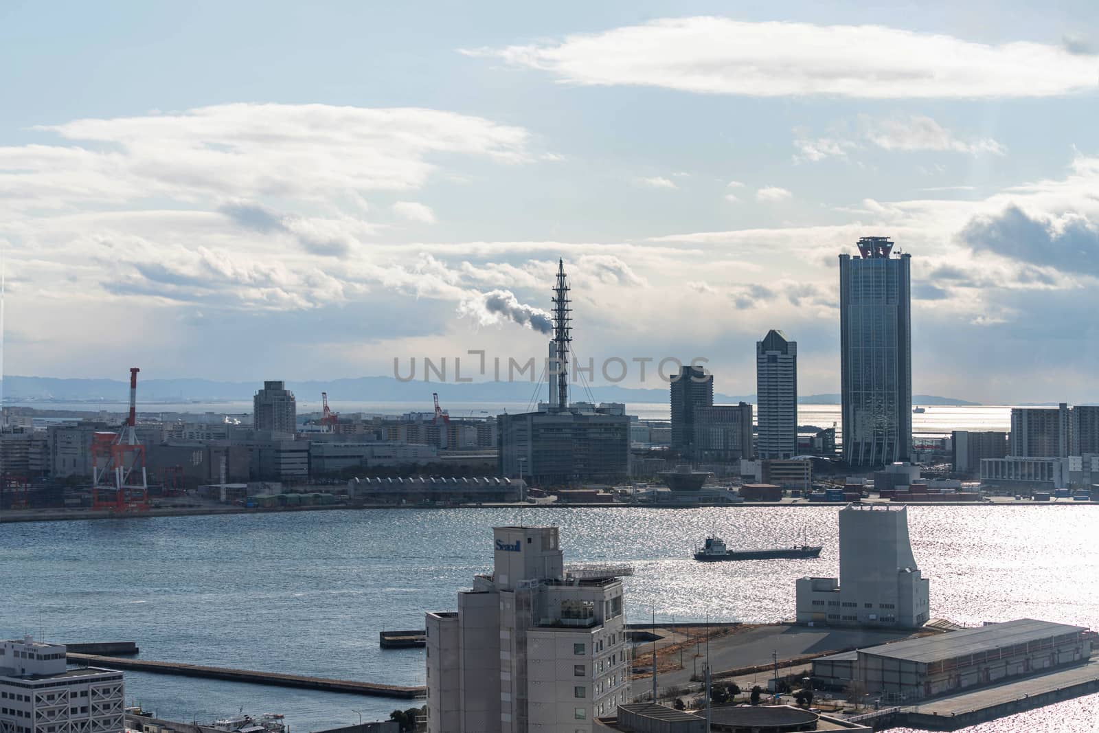 OSAKA, JAPAN – February 06, 2020;  Aerial view of Osaka port a by Songpracone
