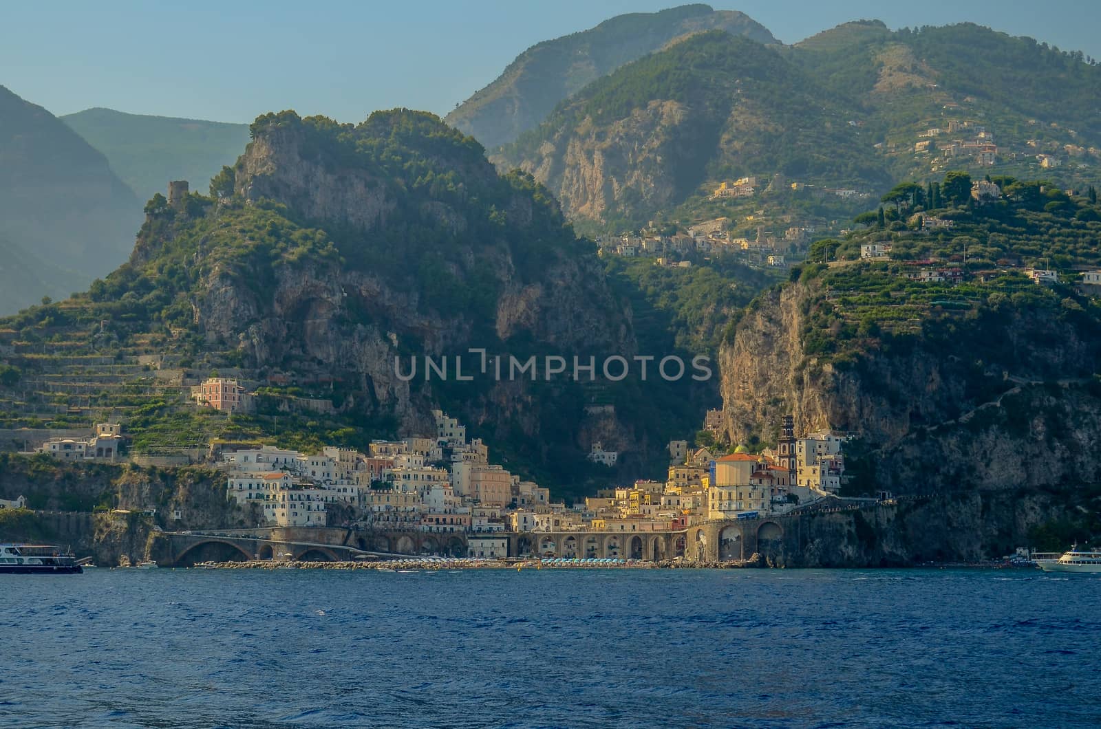 View of the Atrani from the sea. Amalfi coast in Italy