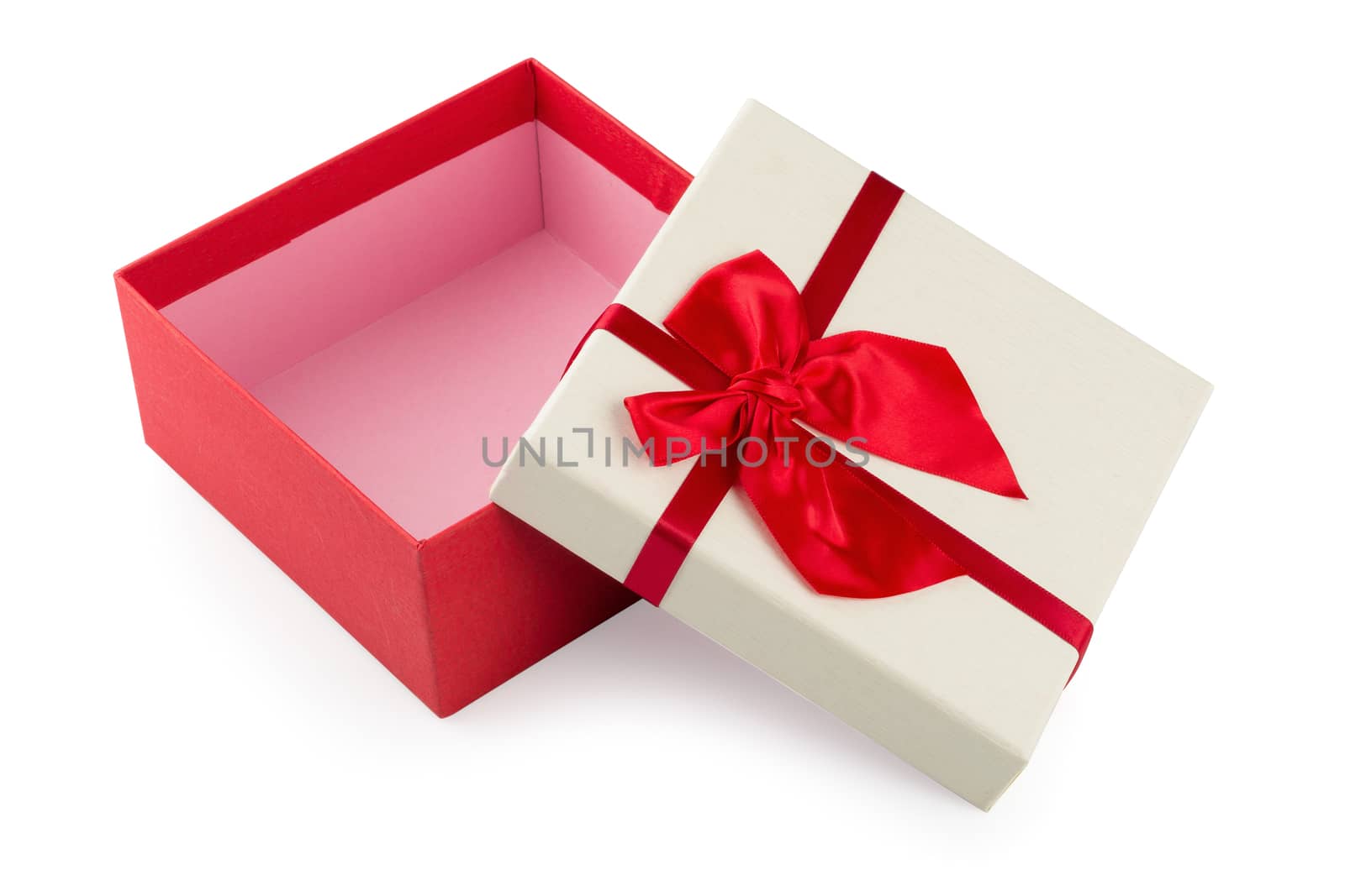 Gift boxes with ribbon bow isolated on a white background.