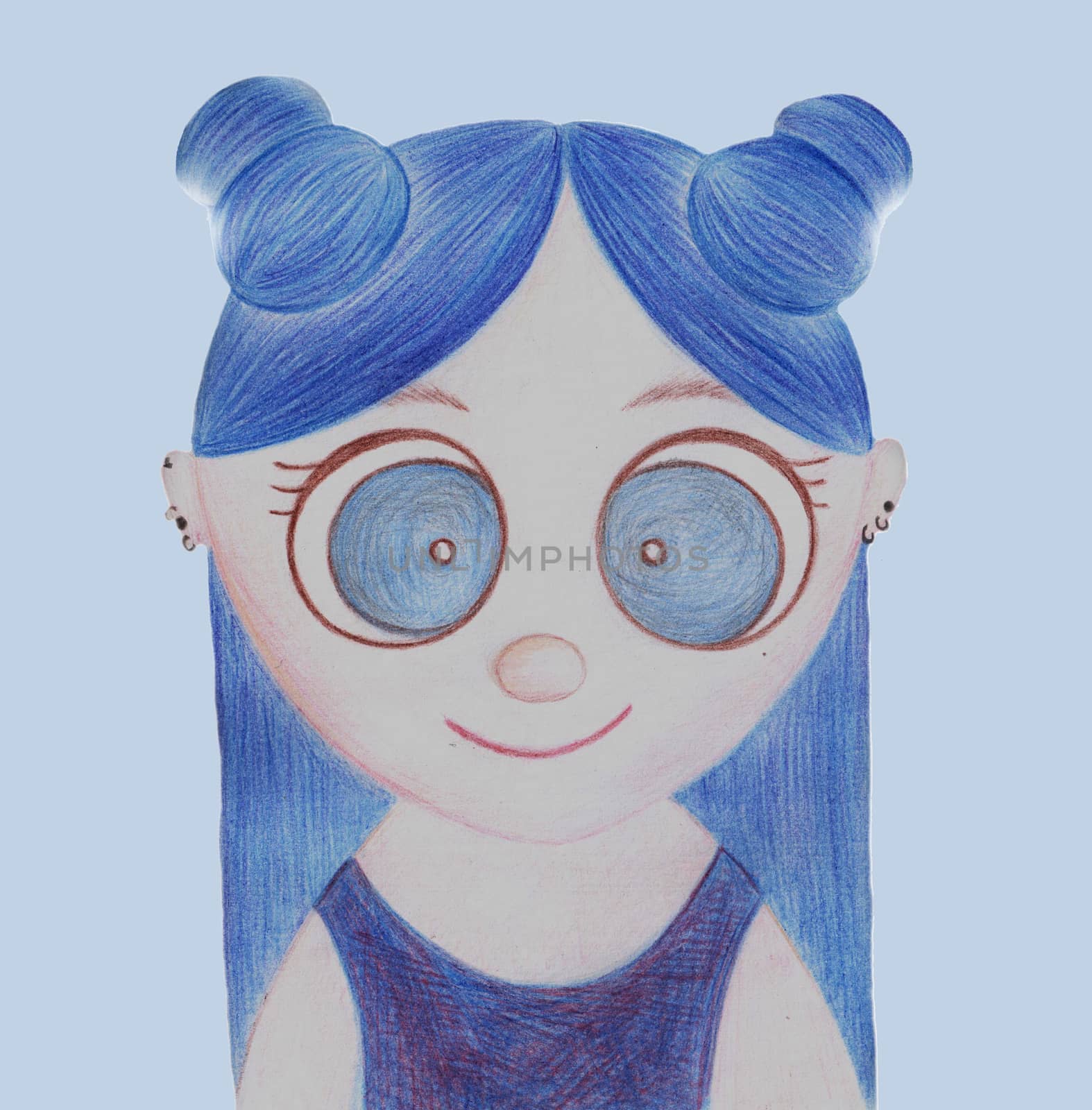 Cute Girl Colorful Kid Illustration. Girl with Blue Hair. by Rina_Dozornaya