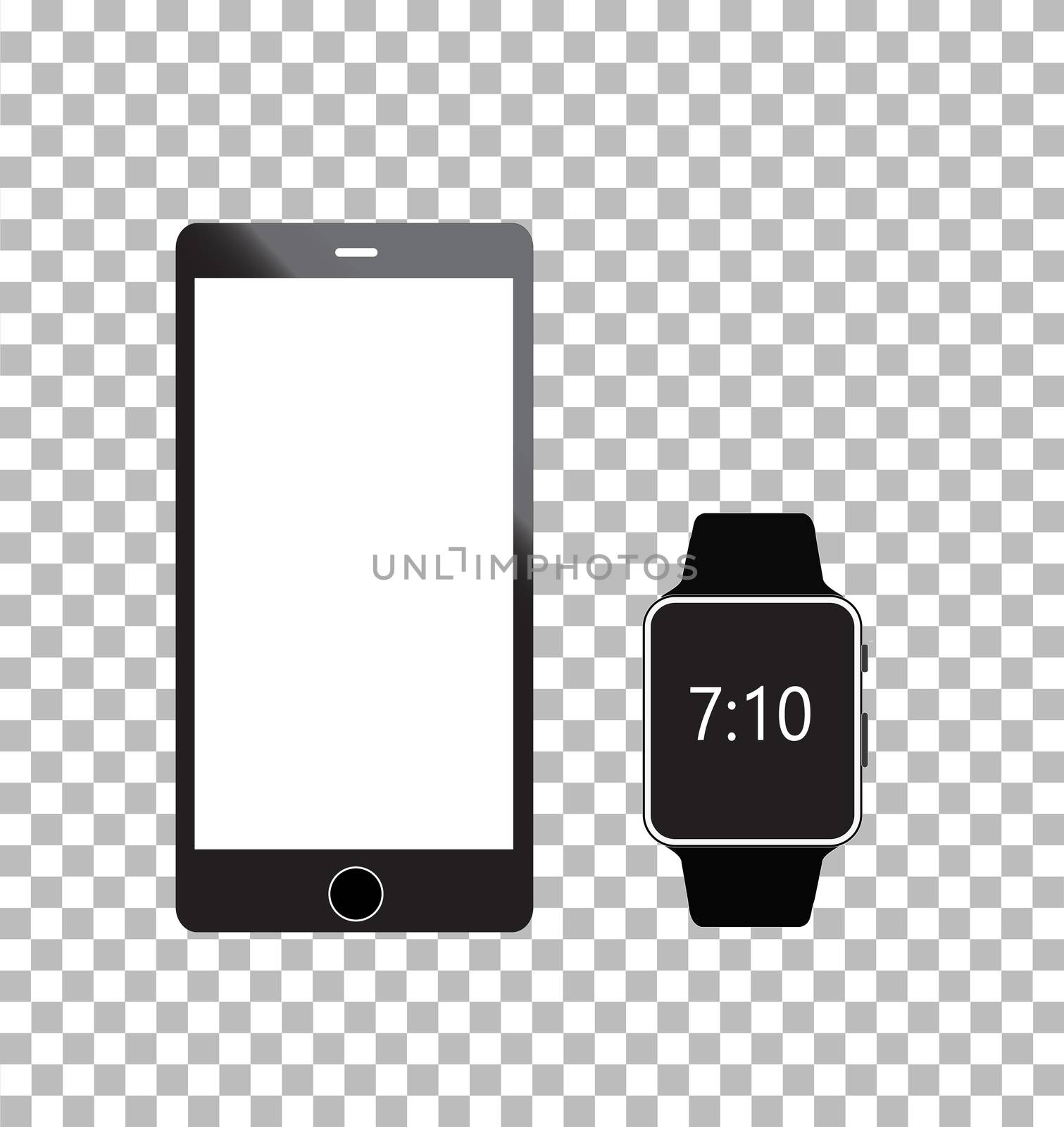 Smartphone and Digital Smart watch icon on transparent background. flat style. Smartphone and Digital Smart watch icon for your web site design, logo, app, UI. gadgets symbol. 