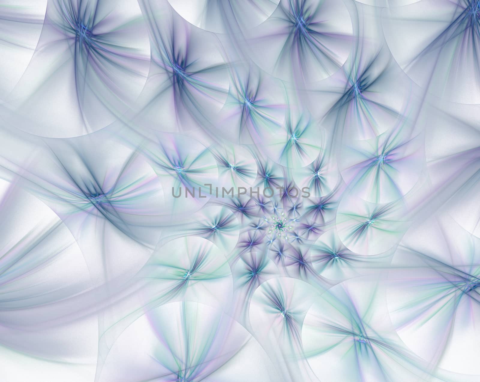 An abstract computer generated modern fractal design on dark background. Abstract fractal color texture. Digital art. Abstract Form & Colors. Fluffy spiral of stars with glowing rays