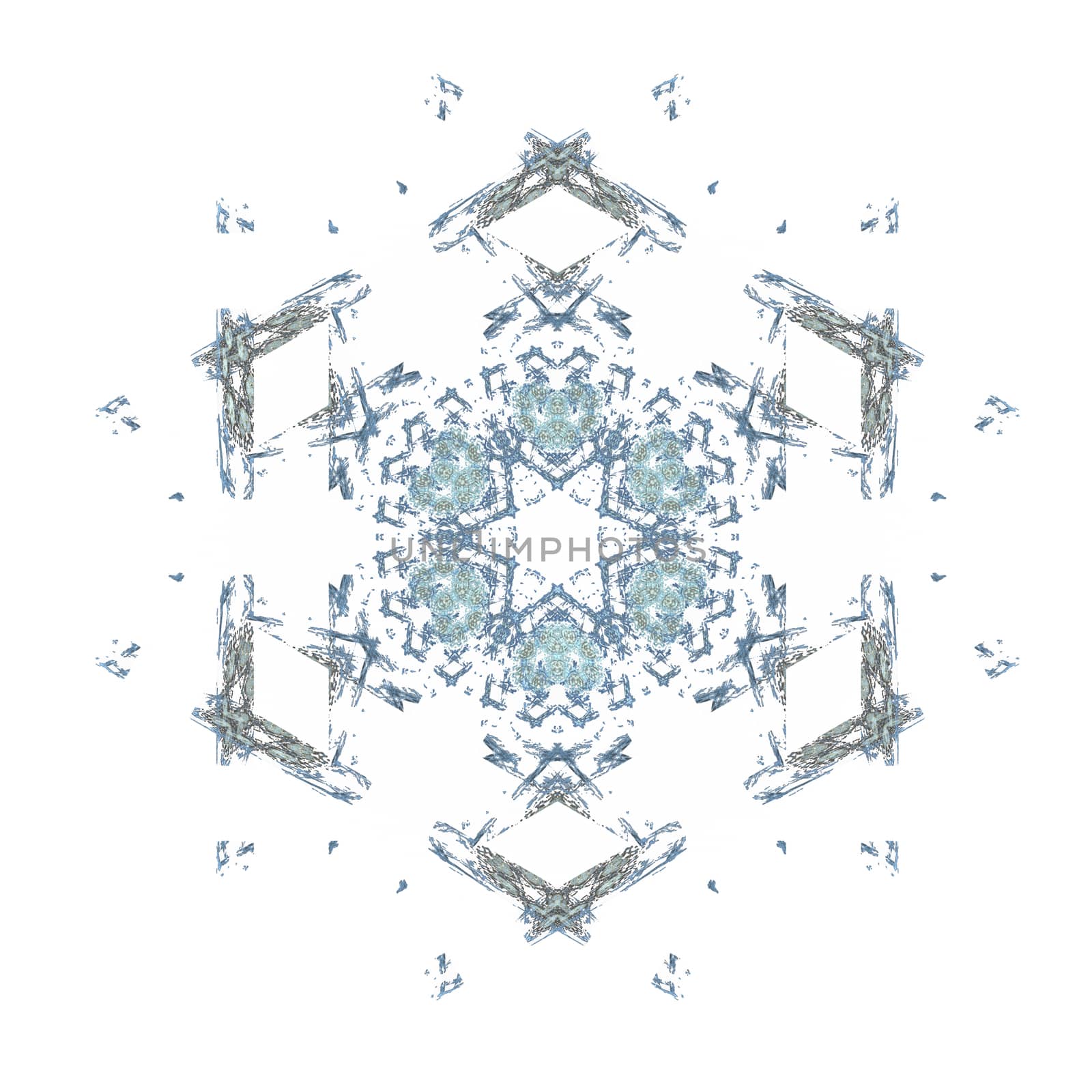 Snowflakes for the new year. Collection of linear round figures, as the rays of the sun. Blue radial objects on the white background. Decoration signs
