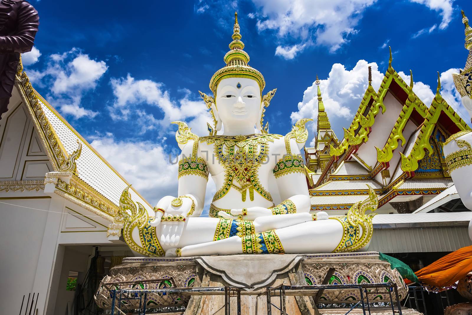 Nakhon Pathom, Thailand - June, 09, 2020 : Big Buddha statue of Chareon Rat Bamrung Temple (Nong Phong Nok Temple) the place of faith in Nakhon Pathom,Thailand