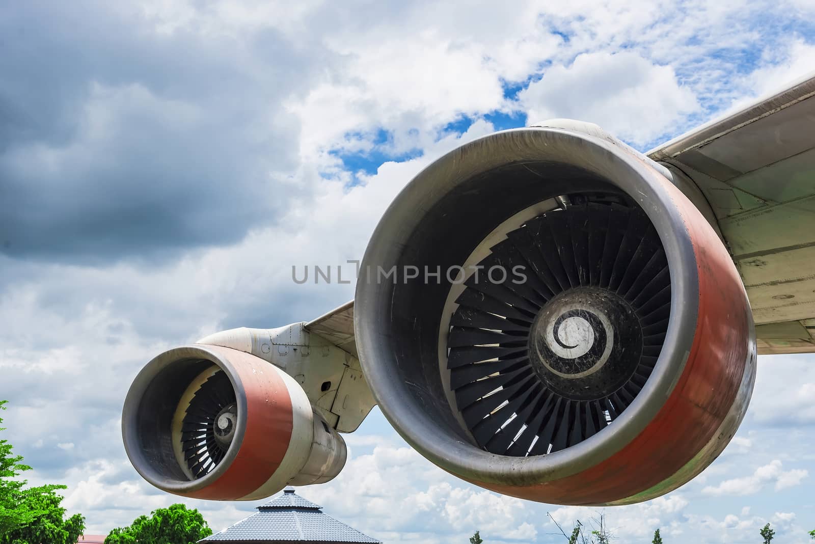 Closeup of an airplane turbine front view at Thailand. by Bubbers