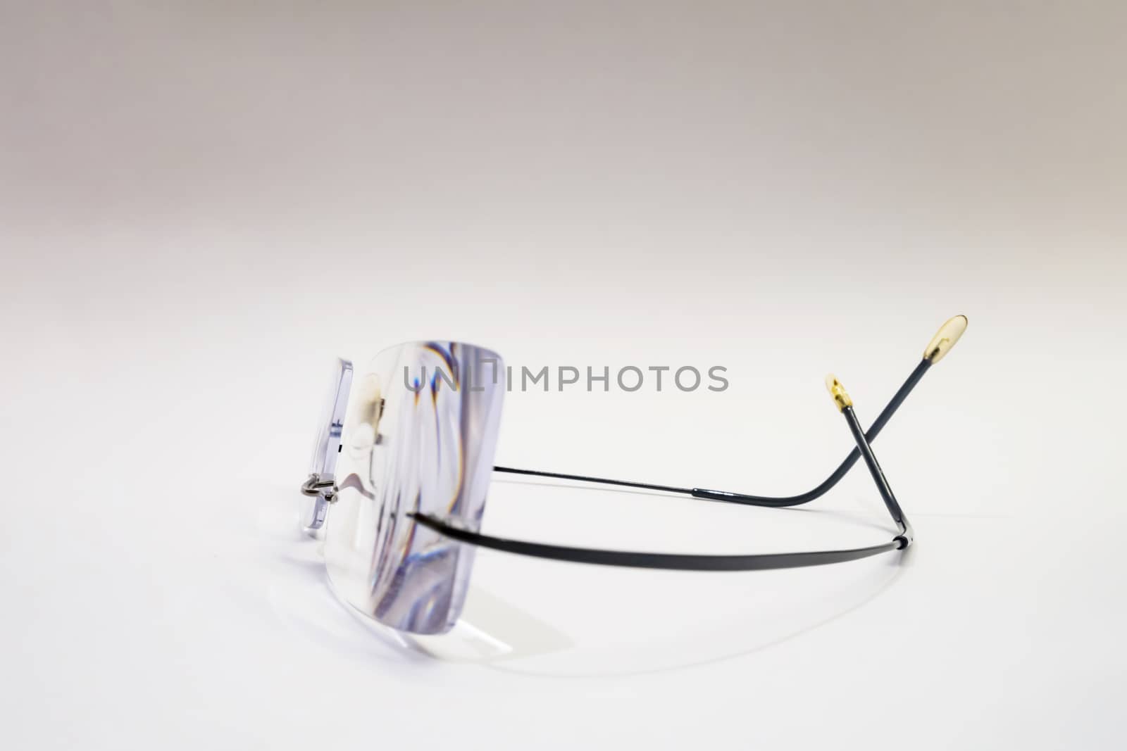 close up eyeglasses on white background