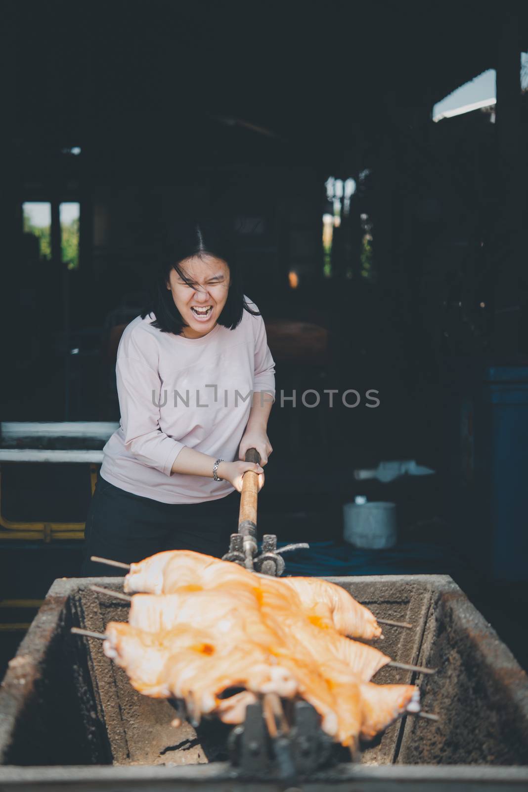 Barbecued Suckling Pig at street food restaurant by PongMoji