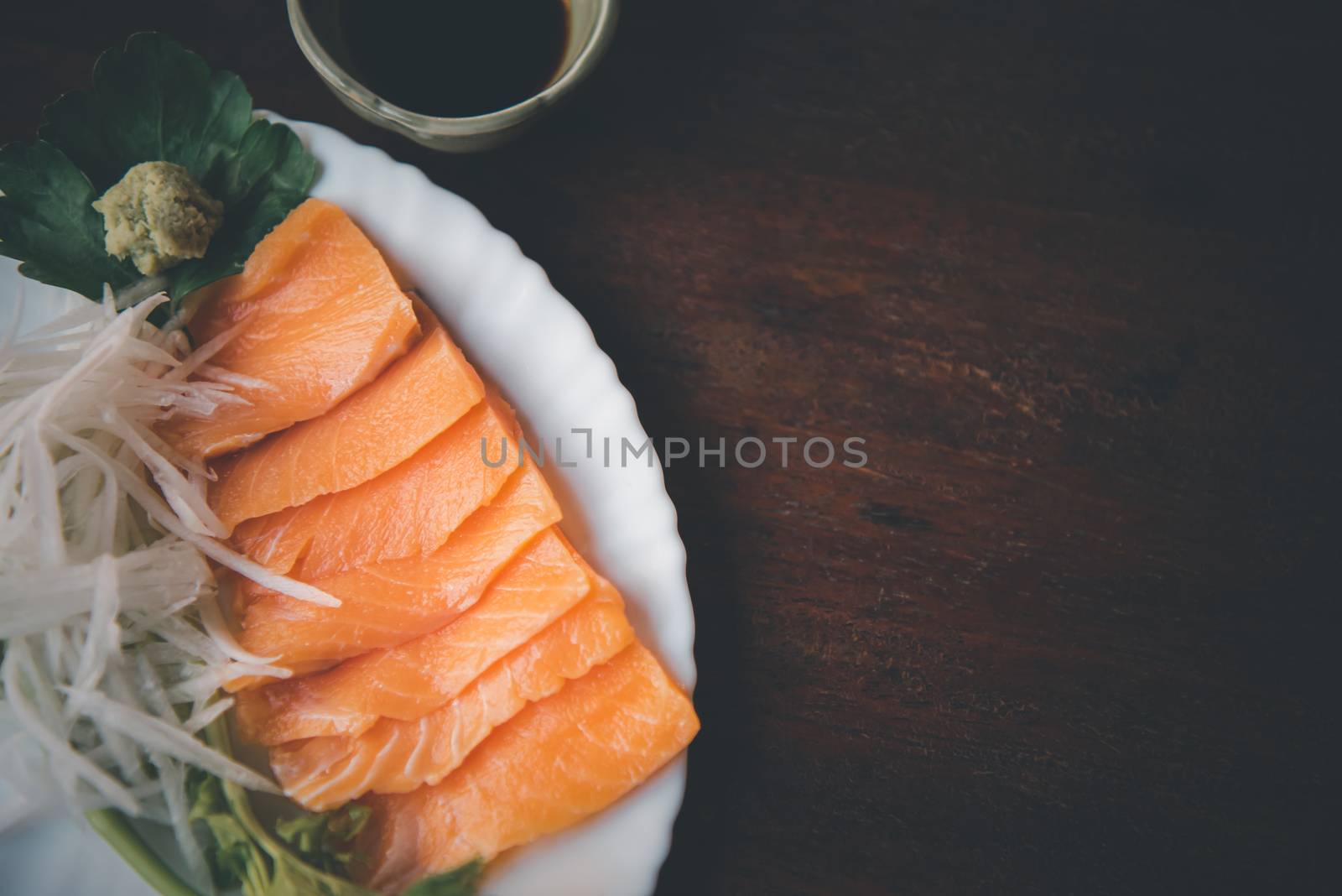 Japanese food sashimi salmon in japan restaurant by PongMoji