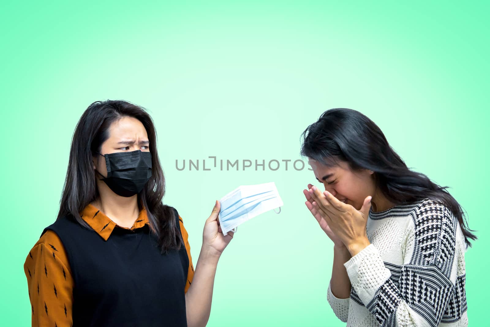 Women wearing mask protection epidemic flu covid19 by PongMoji