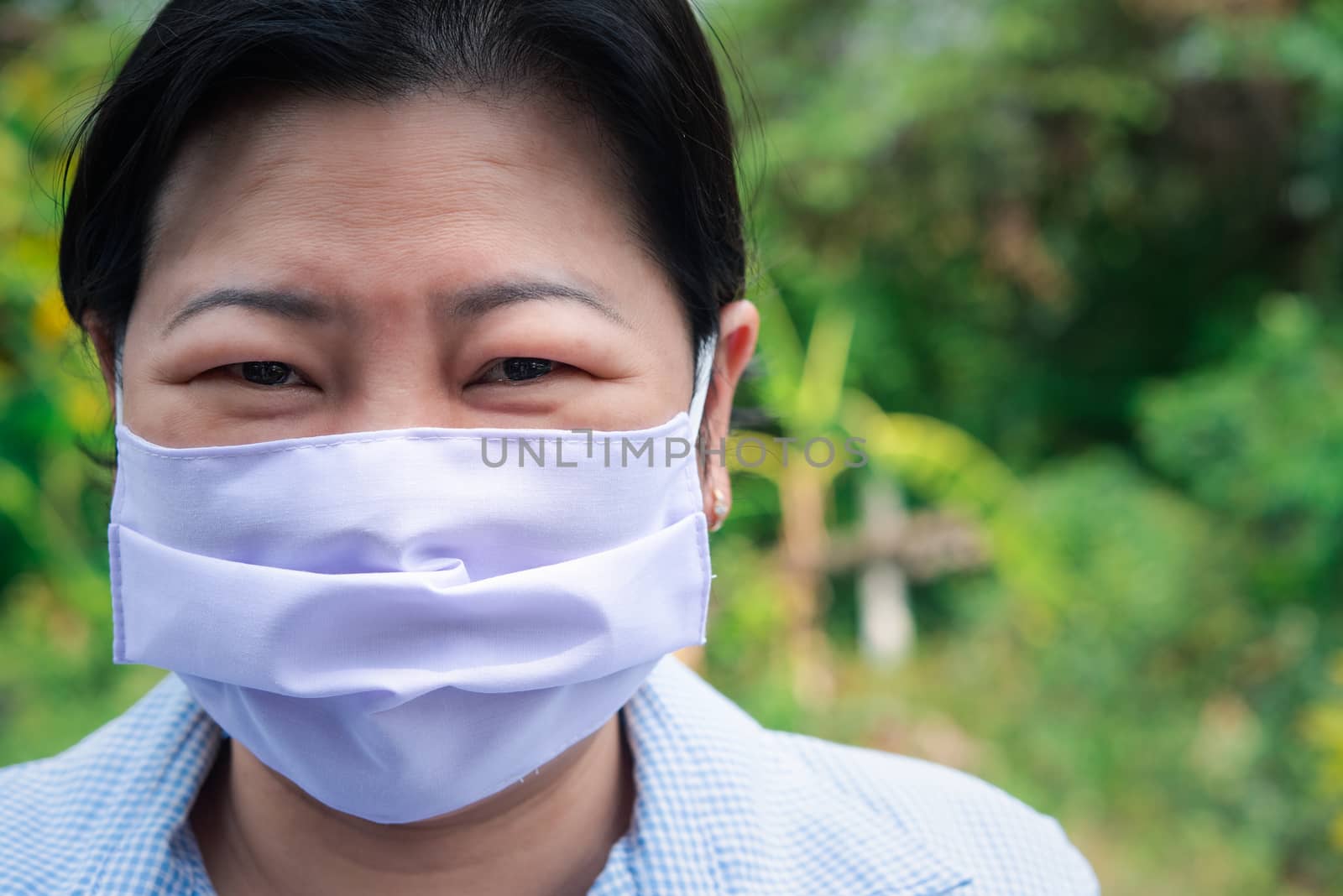 Woman wearing mask protection epidemic flu covid19 by PongMoji