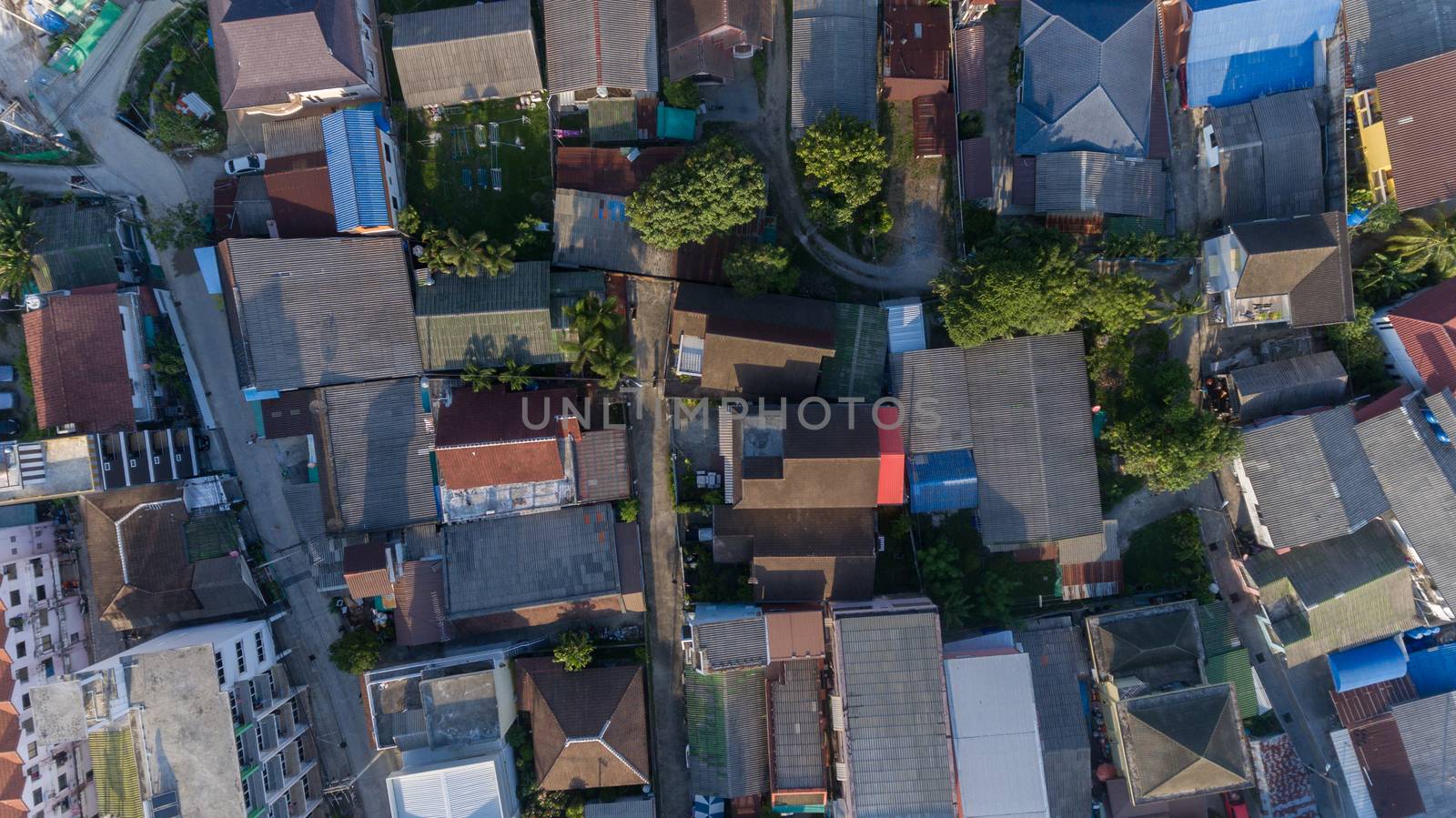 Aerial view of Thai village in South of Thailand by wyoosumran